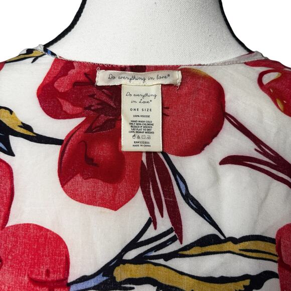 Do Everything In Love Kimono Womens One Size Floral Red Draped Flowy Cardigan - Picture 7 of 7